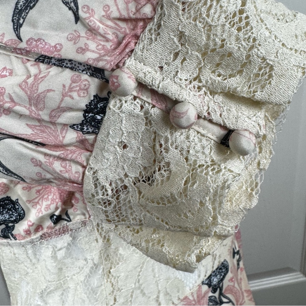 NWT Alamia Floral Lace Cream & Pink Mini Dress Boutique Romantic Coquette Girly - Picture 12 of 16